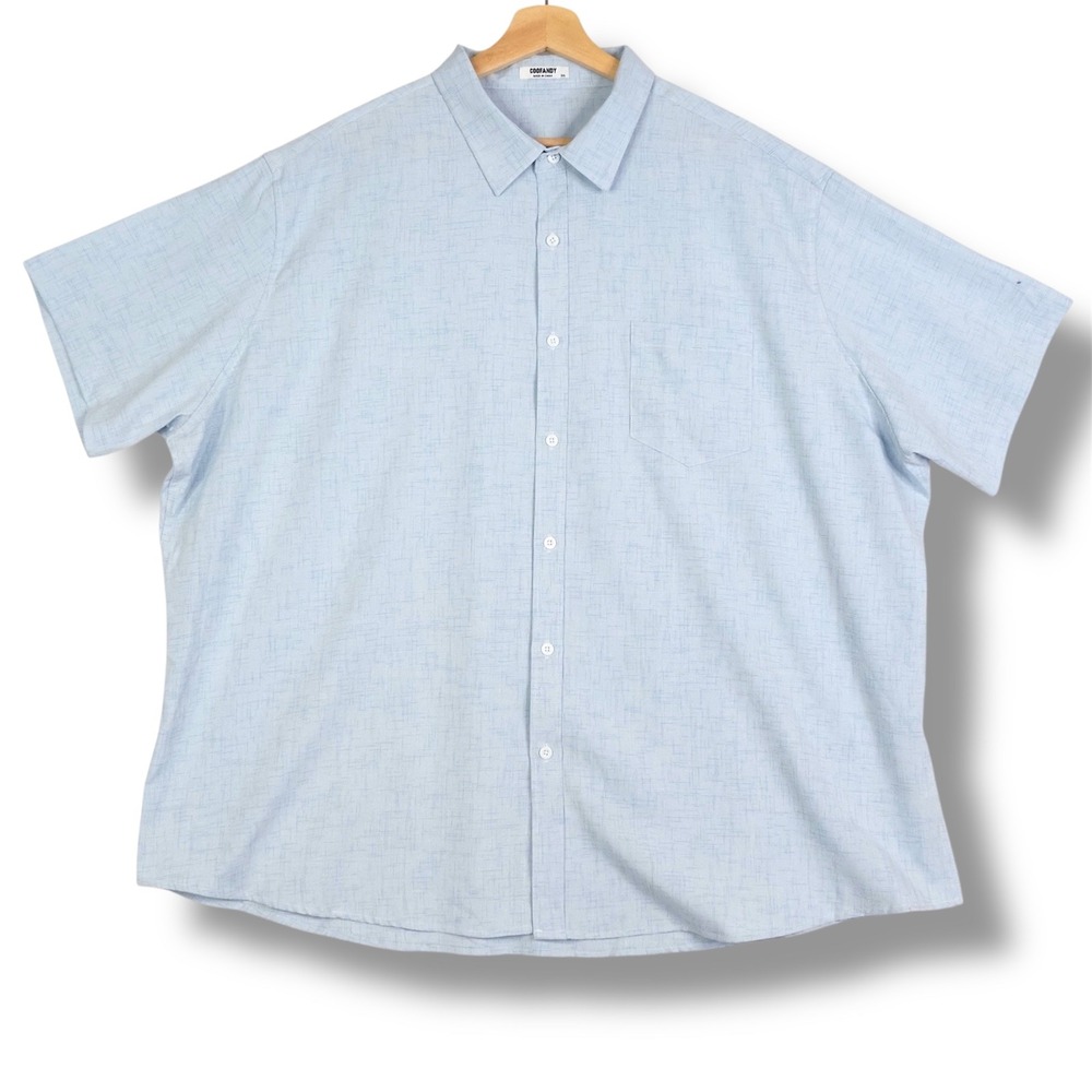 COOFANDY Mens Short Sleeve‎ Button Up 3XL Rayon Linen Blue Resort Casual